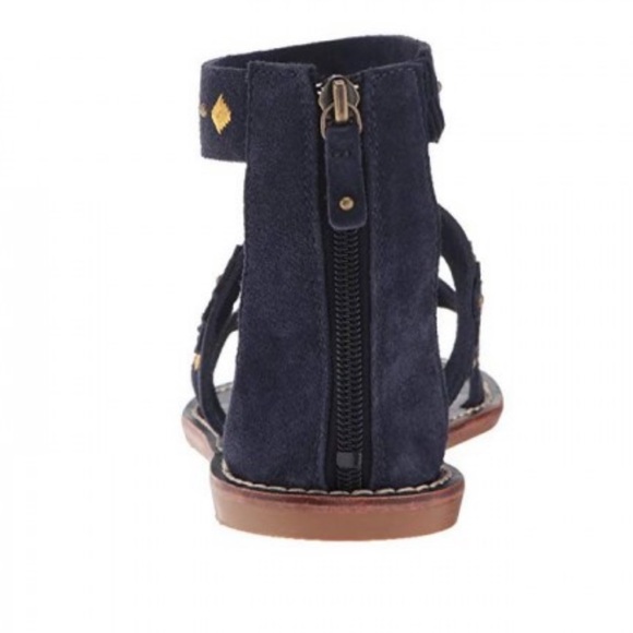 Navy Suede Boho Chic Embroidered Flat Sandal - Picture 4 of 4